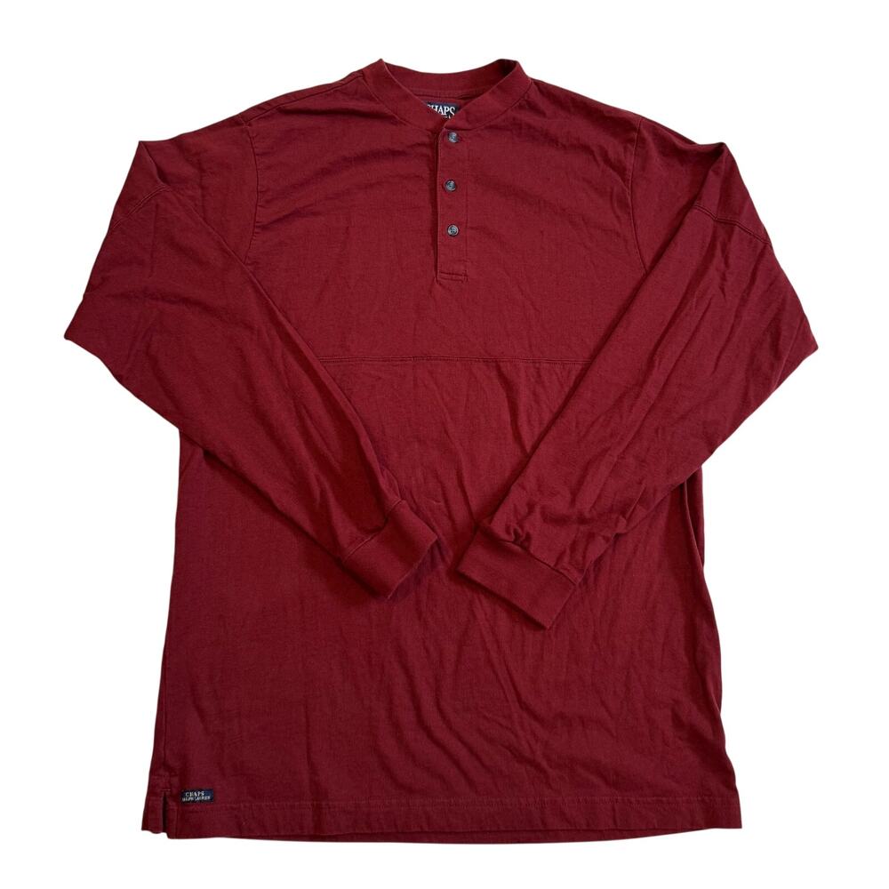 Chaps Ralph Lauren Red Henley Coastal Embroidered Logo Stitch Cotton Men M